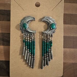 QT Sterling and Malachite Crescent Earrings